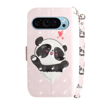 For Google Pixel 9 Pro 3D Colored Horizontal Flip Leather Phone Case(Heart Panda) - Google Cases by PMC Jewellery | Online Shopping South Africa | PMC Jewellery | Buy Now Pay Later Mobicred