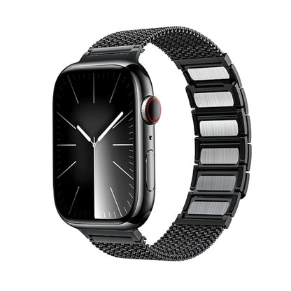 For Apple Watch Series 7 45mm Magnetic Clasp Braided Chain Stainless Steel Watch Band(Black) - Watch Bands by PMC Jewellery | Online Shopping South Africa | PMC Jewellery