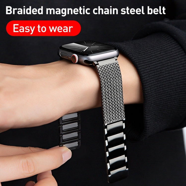 For Apple Watch SE 2022 40mm Magnetic Clasp Braided Chain Stainless Steel Watch Band(Black) - Watch Bands by PMC Jewellery | Online Shopping South Africa | PMC Jewellery