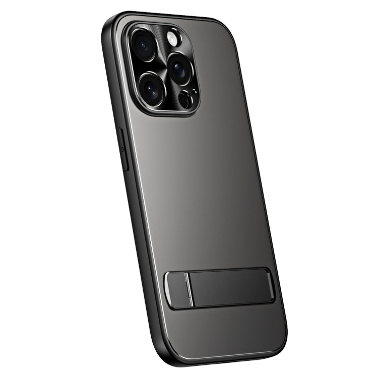 For iPhone 12 Pro R-JUST RJ-61 Electroplating Frosted TPU + PC Phone Case with Holder(Grey) - iPhone 12 / 12 Pro Cases by R-JUST | Online Shopping South Africa | PMC Jewellery