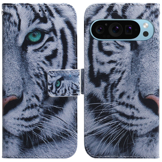 For Google Pixel 9 Coloured Drawing Flip Leather Phone Case(Tiger) - Google Cases by PMC Jewellery | Online Shopping South Africa | PMC Jewellery | Buy Now Pay Later Mobicred