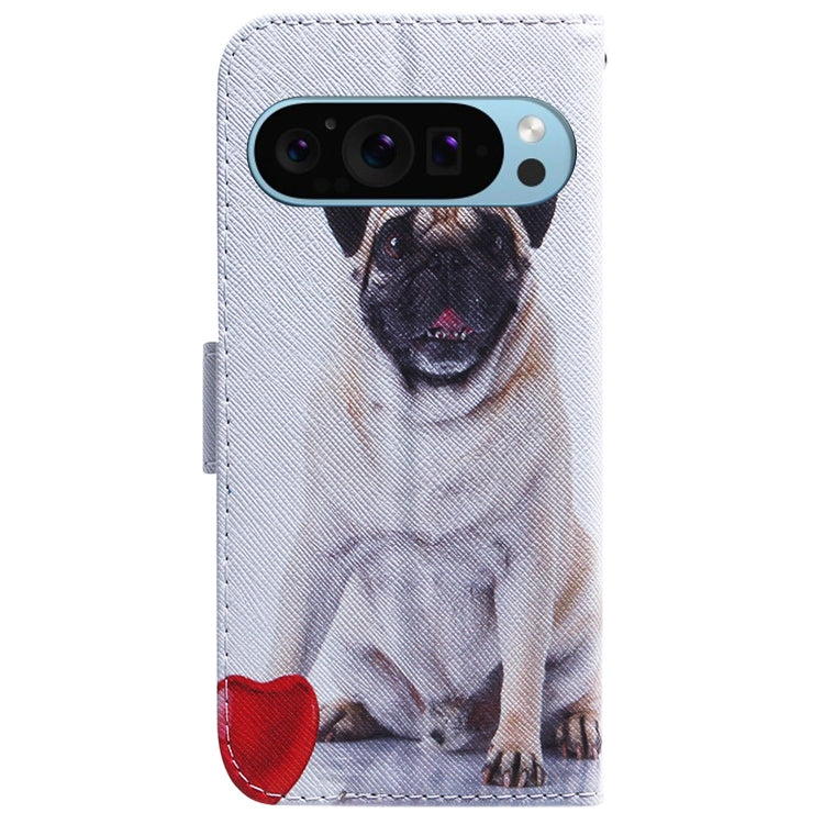 For Google Pixel 9 Coloured Drawing Flip Leather Phone Case(Pug) - Google Cases by PMC Jewellery | Online Shopping South Africa | PMC Jewellery | Buy Now Pay Later Mobicred