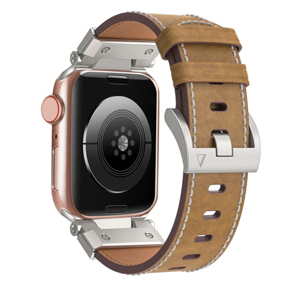 For Apple Watch Series 9 45mm Mecha Style Leather Watch Band(Light Brown) - Watch Bands by PMC Jewellery | Online Shopping South Africa | PMC Jewellery