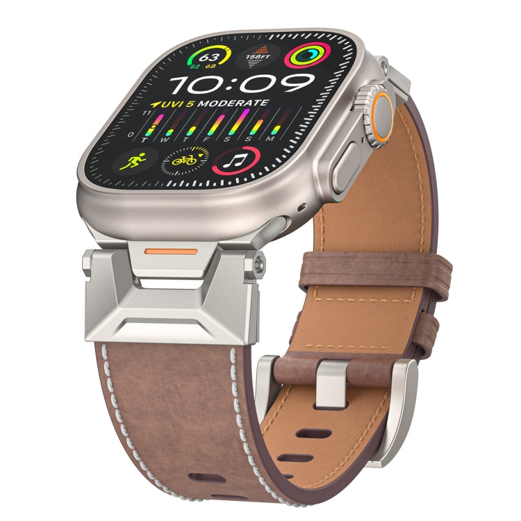 For Apple Watch Series 6 44mm Mecha Style Leather Watch Band(Coffee Oil Wax) - Watch Bands by PMC Jewellery | Online Shopping South Africa | PMC Jewellery