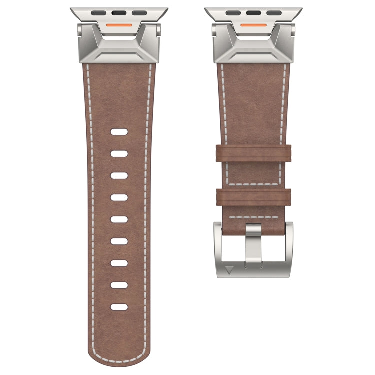 For Apple Watch Series 5 44mm Mecha Style Leather Watch Band(Coffee Oil Wax) - Watch Bands by PMC Jewellery | Online Shopping South Africa | PMC Jewellery