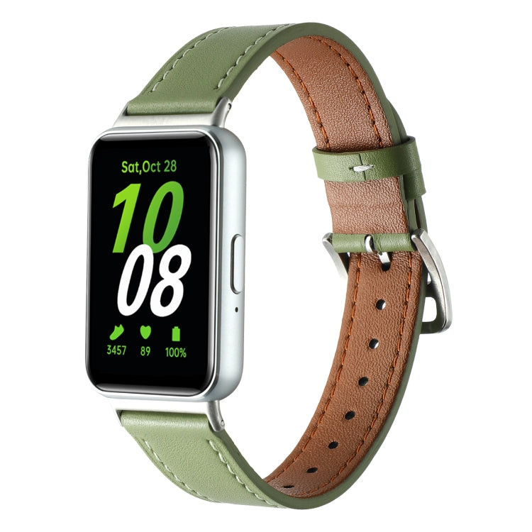 For Samsung Galaxy Fit 3 Sewing Thread Genuine Leather Watch Band(Avocado Green) - Watch Bands by PMC Jewellery | Online Shopping South Africa | PMC Jewellery