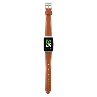 For Samsung Galaxy Fit 3 Sewing Thread Genuine Leather Watch Band(Brown) - Watch Bands by PMC Jewellery | Online Shopping South Africa | PMC Jewellery