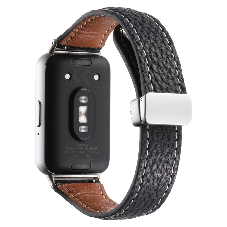 For Samsung Galaxy Fit 3 Litchi Texture Magnetic Buckle Slim Leather Watch Band(Black) - Watch Bands by PMC Jewellery | Online Shopping South Africa | PMC Jewellery