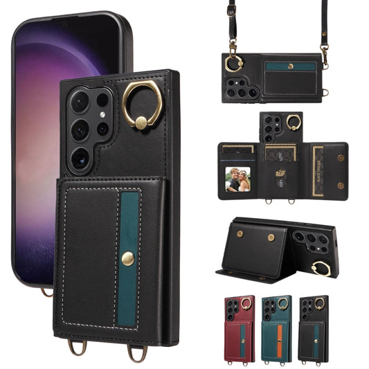 For Samsung Galaxy S24 Ultra 5G Crossbodys Wallet Bag Ring Holder Leather Phone Case(Black) - Galaxy S24 Ultra 5G Cases by PMC Jewellery | Online Shopping South Africa | PMC Jewellery | Buy Now Pay Later Mobicred