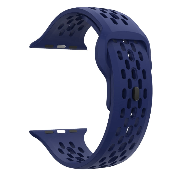 For Apple Watch Series 5 44mm Oval Holes Fluororubber Watch Band(Midnight Blue) - Watch Bands by PMC Jewellery | Online Shopping South Africa | PMC Jewellery