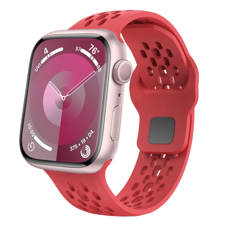 For Apple Watch Series 2 42mm Oval Holes Fluororubber Watch Band(Red) - Watch Bands by PMC Jewellery | Online Shopping South Africa | PMC Jewellery