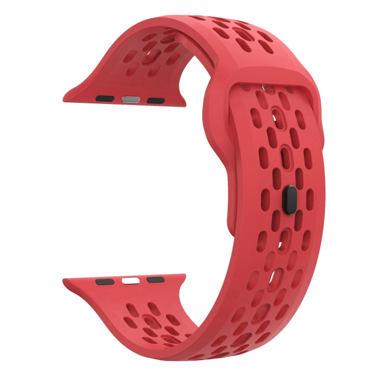 For Apple Watch Series 2 42mm Oval Holes Fluororubber Watch Band(Red) - Watch Bands by PMC Jewellery | Online Shopping South Africa | PMC Jewellery