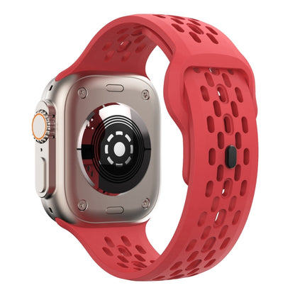 For Apple Watch Series 2 42mm Oval Holes Fluororubber Watch Band(Red) - Watch Bands by PMC Jewellery | Online Shopping South Africa | PMC Jewellery