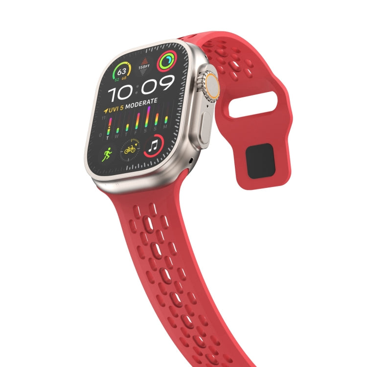 For Apple Watch Series 2 42mm Oval Holes Fluororubber Watch Band(Red) - Watch Bands by PMC Jewellery | Online Shopping South Africa | PMC Jewellery