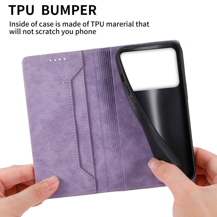 For Redmi K70 Ultra Business Solid Color Magnetic RFID Leather Phone Case(Purple) - Xiaomi Cases by PMC Jewellery | Online Shopping South Africa | PMC Jewellery | Buy Now Pay Later Mobicred