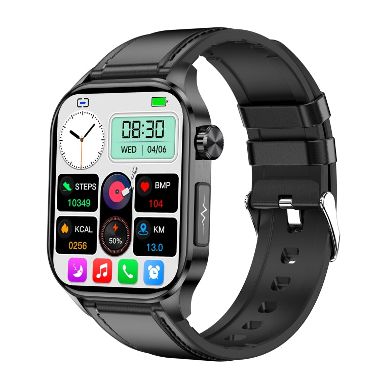 ET580 2.04 inch AMOLED Screen Sports Smart Watch Support Bluethooth Call /  ECG Function(Black Leather Band) - Smart Watches by PMC Jewellery | Online Shopping South Africa | PMC Jewellery