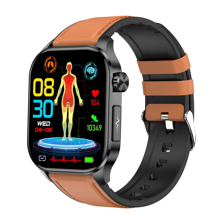 ET580 2.04 inch AMOLED Screen Sports Smart Watch Support Bluethooth Call /  ECG Function(Brown Leather Band) - Smart Watches by PMC Jewellery | Online Shopping South Africa | PMC Jewellery