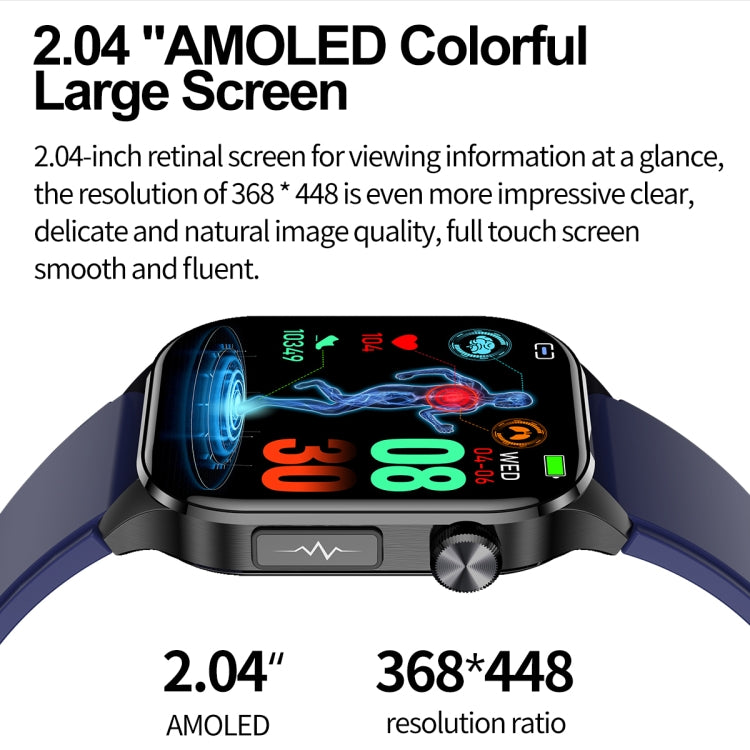 ET580 2.04 inch AMOLED Screen Sports Smart Watch Support Bluethooth Call /  ECG Function(Black Leather Band) - Smart Watches by PMC Jewellery | Online Shopping South Africa | PMC Jewellery