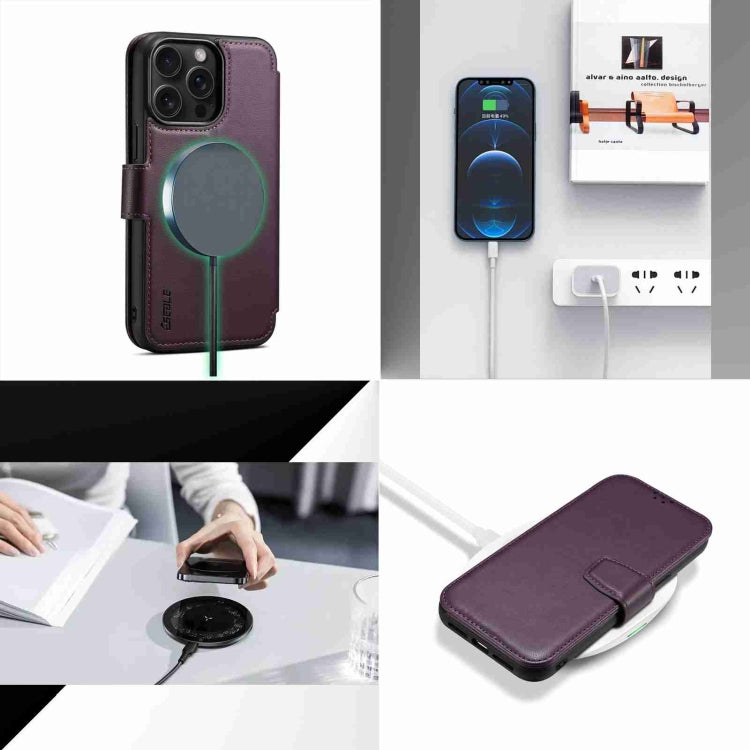 For iPhone 14 Pro ESEBLE E1 Nappa Texture MagSafe Holder Leather Phone Case(Dark Purple) - iPhone 14 Pro Cases by ESEBLE | Online Shopping South Africa | PMC Jewellery | Buy Now Pay Later Mobicred