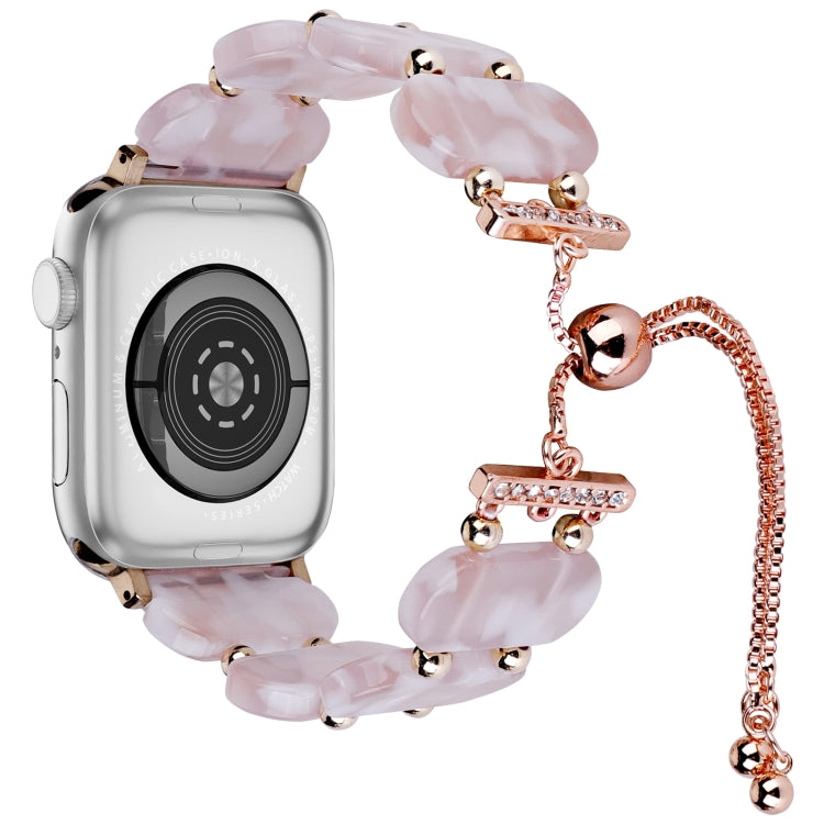 For Apple Watch Series 7 45mm Resin Retractable Chain Watch Band(Pink Flower) - Watch Bands by PMC Jewellery | Online Shopping South Africa | PMC Jewellery