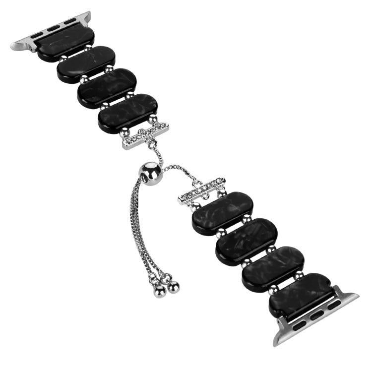 For Apple Watch 38mm Resin Retractable Chain Watch Band(Black Flower) - Watch Bands by PMC Jewellery | Online Shopping South Africa | PMC Jewellery