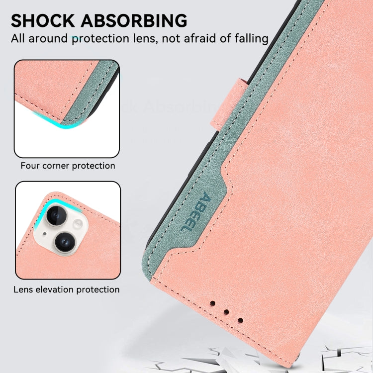 For iPhone 16 Pro Max ABEEL Color Block Magnetic RFID Leather Phone Case(Pink-Cyan) - iPhone 16 Pro Max Cases by PMC Jewellery | Online Shopping South Africa | PMC Jewellery | Buy Now Pay Later Mobicred