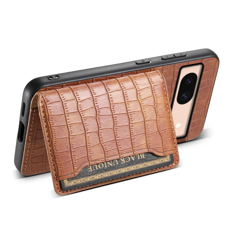 For Google Pixel 8a Crocodile Texture Card Bag Design Full Coverage Phone Case(Brown) - Google Cases by PMC Jewellery | Online Shopping South Africa | PMC Jewellery | Buy Now Pay Later Mobicred