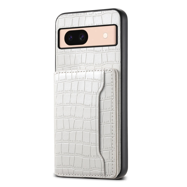 For Google Pixel 8a Crocodile Texture Card Bag Design Full Coverage Phone Case(White) - Google Cases by PMC Jewellery | Online Shopping South Africa | PMC Jewellery | Buy Now Pay Later Mobicred