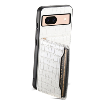 For Google Pixel 8a Crocodile Texture Card Bag Design Full Coverage Phone Case(White) - Google Cases by PMC Jewellery | Online Shopping South Africa | PMC Jewellery | Buy Now Pay Later Mobicred