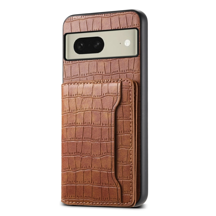 For Google Pixel 8 Crocodile Texture Card Bag Design Full Coverage Phone Case(Brown) - Google Cases by PMC Jewellery | Online Shopping South Africa | PMC Jewellery | Buy Now Pay Later Mobicred