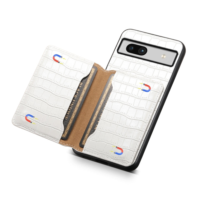 For Google Pixel 7a Crocodile Texture Card Bag Design Full Coverage Phone Case(White) - Google Cases by PMC Jewellery | Online Shopping South Africa | PMC Jewellery | Buy Now Pay Later Mobicred