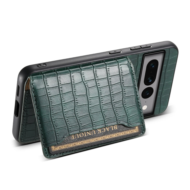 For Google Pixel 7 Pro 5G Crocodile Texture Card Bag Design Full Coverage Phone Case(Green) - Google Cases by PMC Jewellery | Online Shopping South Africa | PMC Jewellery | Buy Now Pay Later Mobicred