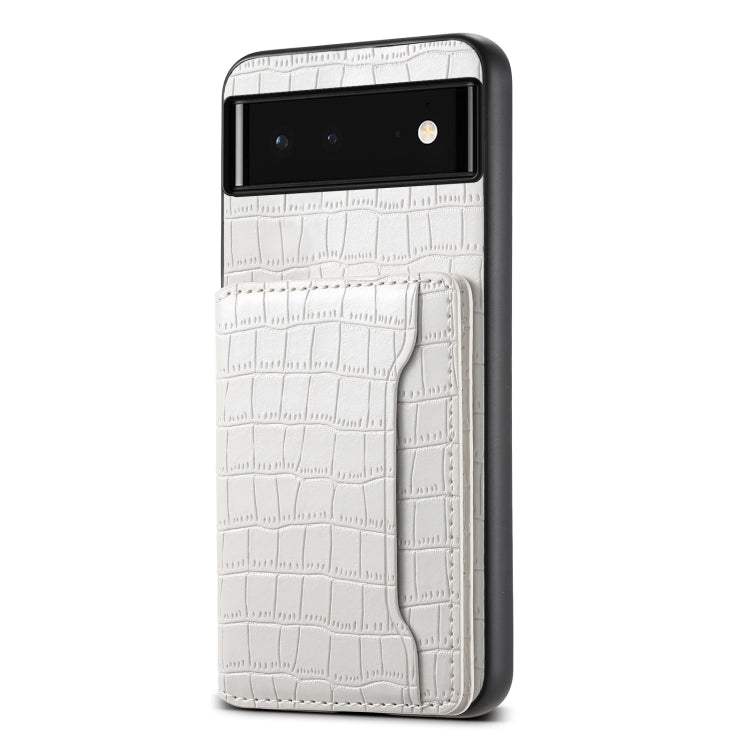 For Google Pixel 6 Crocodile Texture Card Bag Design Full Coverage Phone Case(White) - Google Cases by PMC Jewellery | Online Shopping South Africa | PMC Jewellery | Buy Now Pay Later Mobicred