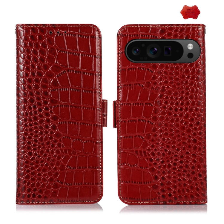 For Google Pixel 9 Pro Crocodile Top Layer Cowhide Leather Phone Case(Red) - Google Cases by PMC Jewellery | Online Shopping South Africa | PMC Jewellery | Buy Now Pay Later Mobicred