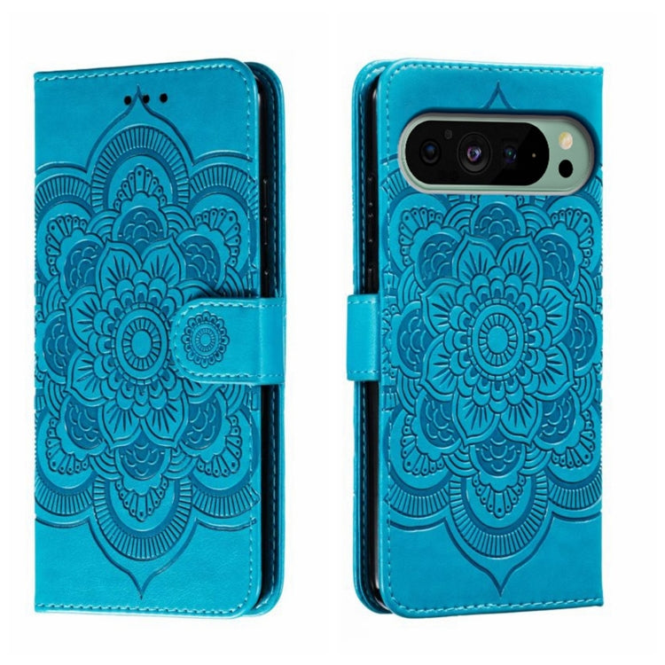 For Google Pixel 9 Sun Mandala Embossing Pattern Phone Leather Case(Blue) - Google Cases by PMC Jewellery | Online Shopping South Africa | PMC Jewellery | Buy Now Pay Later Mobicred