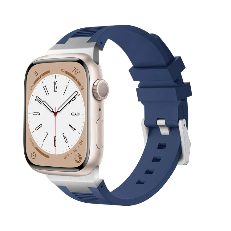 For Apple Watch SE 2022 44mm Loners Liquid Silicone Watch Band(Silver Midnight Blue) - Watch Bands by PMC Jewellery | Online Shopping South Africa | PMC Jewellery