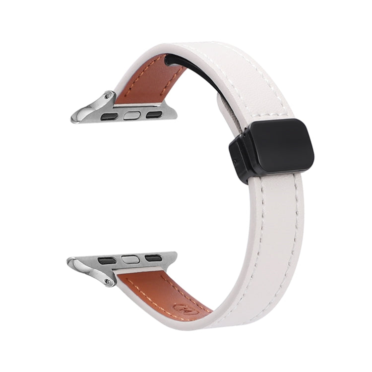 For Apple Watch Ultra 2 49mm Slim Magnetic Buckle Genuine Leather Watch Band(Plain Beige) - Watch Bands by PMC Jewellery | Online Shopping South Africa | PMC Jewellery