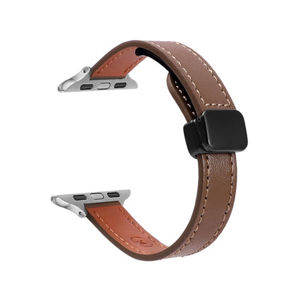 For Apple Watch SE 2022 40mm Slim Magnetic Buckle Genuine Leather Watch Band(Plain Coffee) - Watch Bands by PMC Jewellery | Online Shopping South Africa | PMC Jewellery