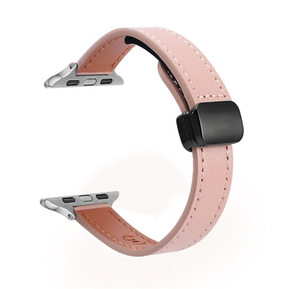 For Apple Watch 42mm Slim Magnetic Buckle Genuine Leather Watch Band(Plain Pink) - Watch Bands by PMC Jewellery | Online Shopping South Africa | PMC Jewellery