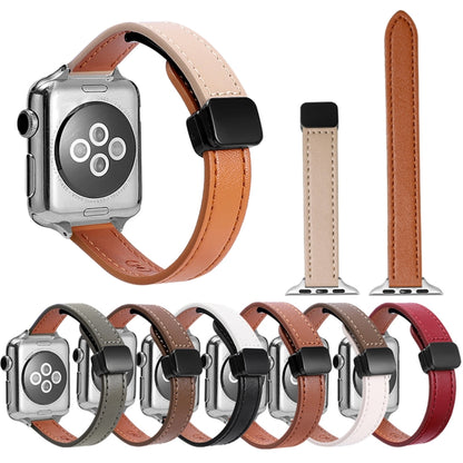 For Apple Watch Ultra 49mm Slim Magnetic Buckle Genuine Leather Watch Band(Plain Grey) - Watch Bands by PMC Jewellery | Online Shopping South Africa | PMC Jewellery