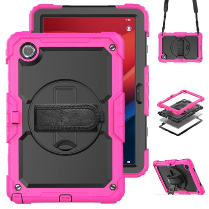 For Lenovo Tab M11 /Xiaoxin Pad 2024 Silicone Hybrid PC Tablet Case with Shoulder Strap(Rose Red Black) - Lenovo by PMC Jewellery | Online Shopping South Africa | PMC Jewellery | Buy Now Pay Later Mobicred