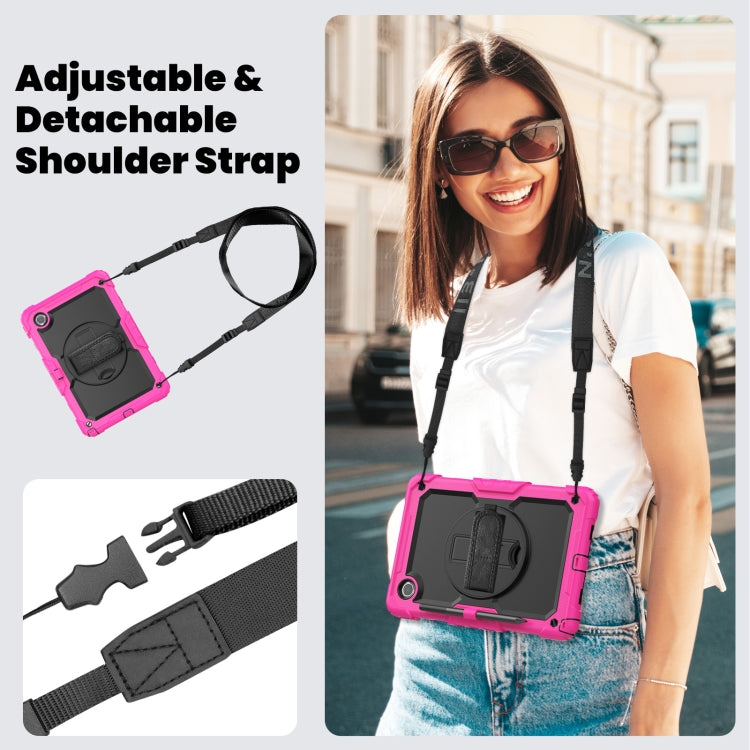 For Lenovo Tab M11 /Xiaoxin Pad 2024 Silicone Hybrid PC Tablet Case with Shoulder Strap(Rose Red Black) - Lenovo by PMC Jewellery | Online Shopping South Africa | PMC Jewellery | Buy Now Pay Later Mobicred