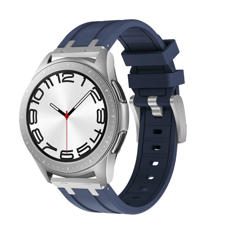 22mm Flat Head Silicone Watch Band(Silver Blue) - 22mm Bands by PMC Jewellery | Online Shopping South Africa | PMC Jewellery