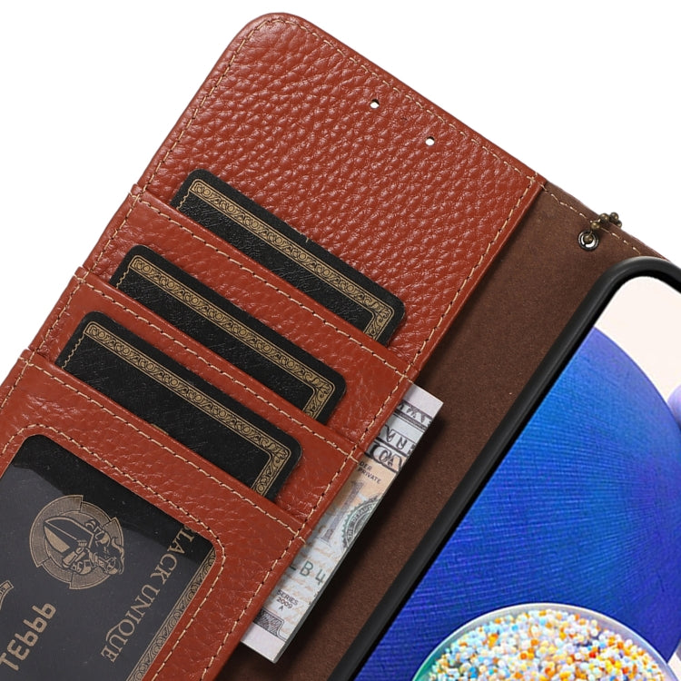 For Google Pixel 9 Pro Genuine Leather Litchi Texture RFID Leather Phone Case(Coffee) - Google Cases by PMC Jewellery | Online Shopping South Africa | PMC Jewellery | Buy Now Pay Later Mobicred