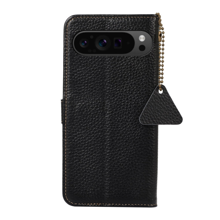 For Google Pixel 9 Pro Genuine Leather Litchi Texture RFID Leather Phone Case(Black) - Google Cases by PMC Jewellery | Online Shopping South Africa | PMC Jewellery | Buy Now Pay Later Mobicred