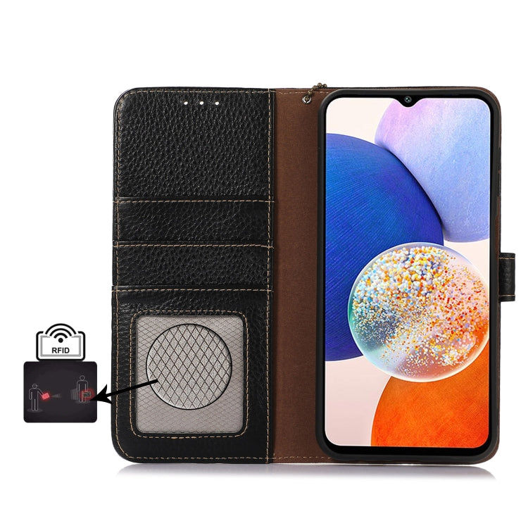 For Google Pixel 9 Genuine Leather Litchi Texture RFID Leather Phone Case(Black) - Google Cases by PMC Jewellery | Online Shopping South Africa | PMC Jewellery | Buy Now Pay Later Mobicred