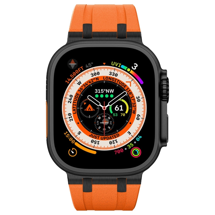 For Apple Watch SE 2023 44mm Stone Grain Liquid Silicone Watch Band(Black Orange) - Watch Bands by PMC Jewellery | Online Shopping South Africa | PMC Jewellery