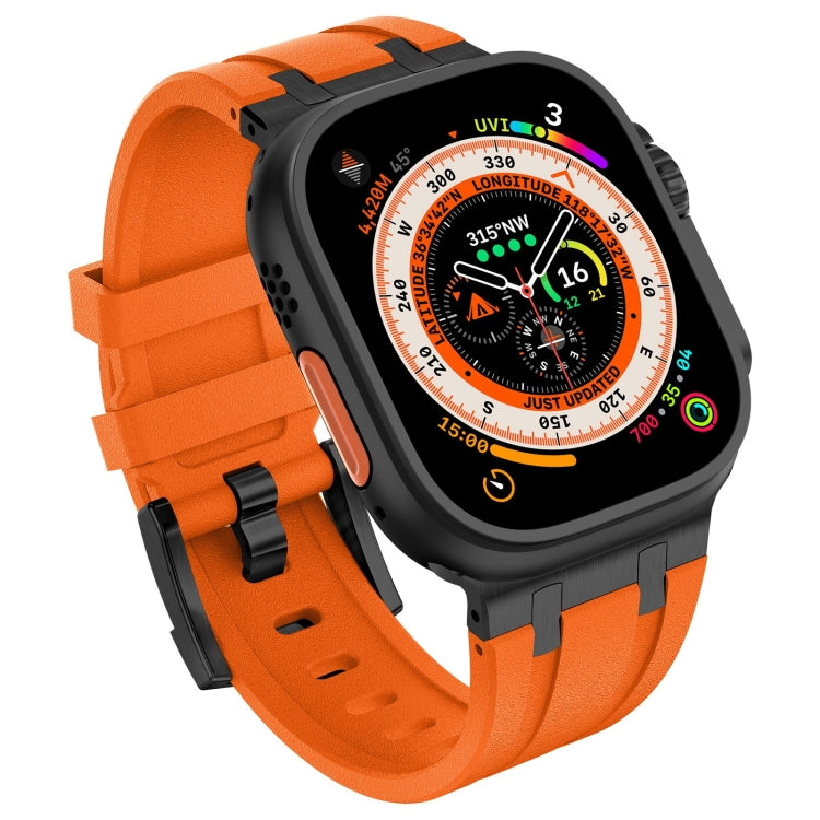 For Apple Watch SE 2023 44mm Stone Grain Liquid Silicone Watch Band(Black Orange) - Watch Bands by PMC Jewellery | Online Shopping South Africa | PMC Jewellery