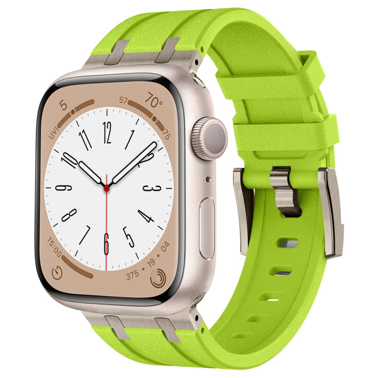 For Apple Watch SE 2023 44mm Stone Grain Liquid Silicone Watch Band(Titanium Green) - Watch Bands by PMC Jewellery | Online Shopping South Africa | PMC Jewellery