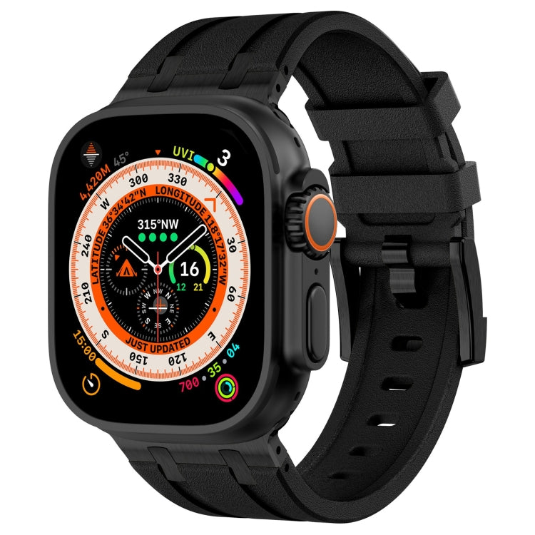 For Apple Watch Ultra 2 49mm Stone Grain Liquid Silicone Watch Band(Black Black) - Watch Bands by PMC Jewellery | Online Shopping South Africa | PMC Jewellery